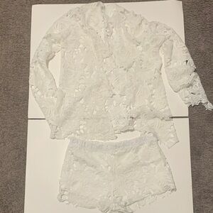 Chic White Lace Pajama Set